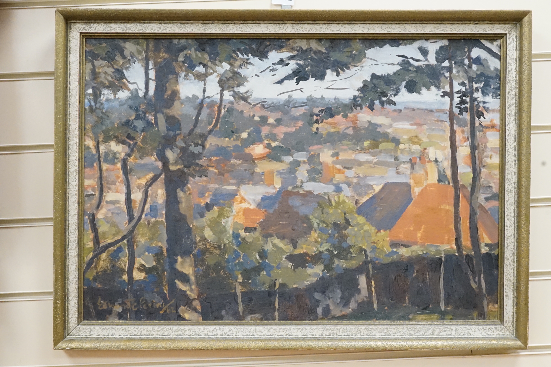 Edmond Perini (1922-1991), oil on board, 'Birds eye view Alexandra Park, North West', signed and dated '62, 38 x 56cm